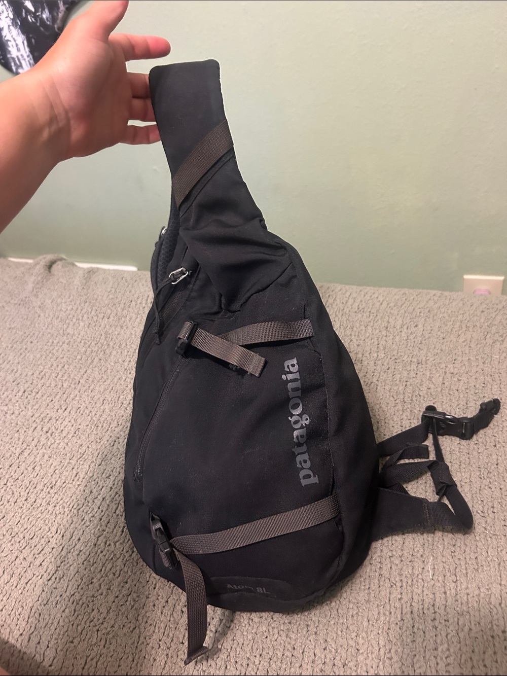 Patagonia Black Sling Pack with Gray Accents